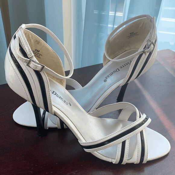 Pierre Dumas Womens Heels Open Toe Ankle Strap Black White Size 8 - Picture 5 of 10